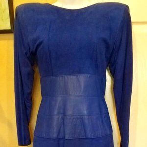 Vintage 1980s royal blue suede /leather dress from VAKKO